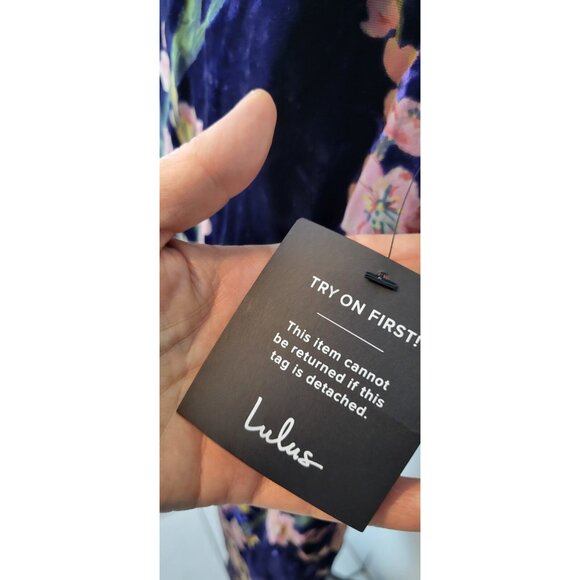 Lulus Make Dress Navy Blue Velvet Floral Strapless Midi Dress Size Small - Picture 6 of 13